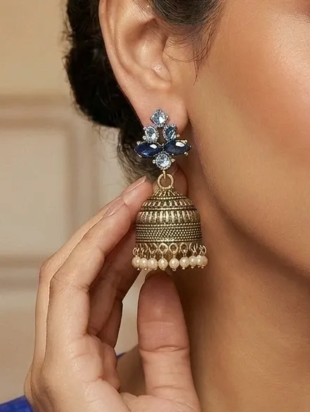 Silver Sapphire Jhumkas
