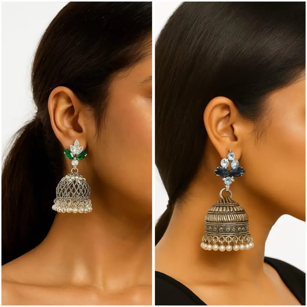 Emerald & Sapphire Jhumkas 