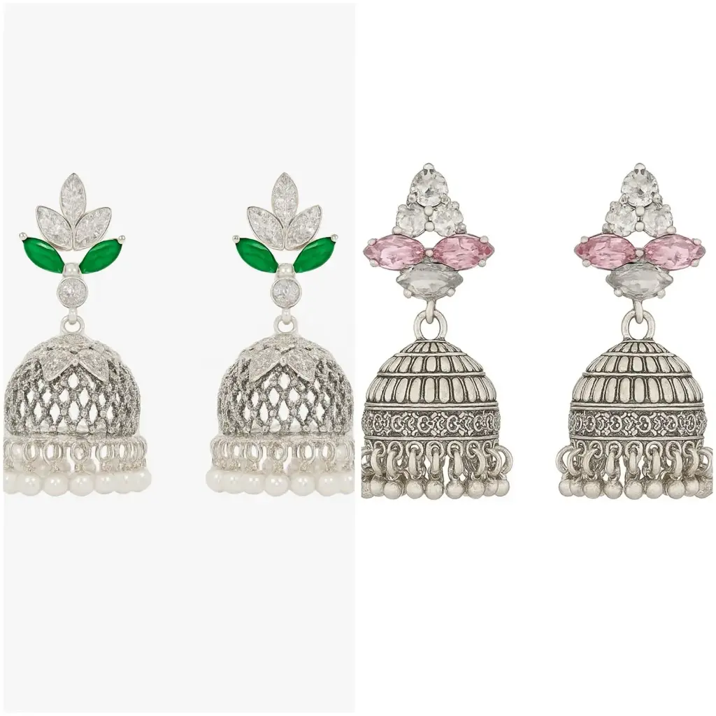 Emerald & Rose Pink Jhumkas 