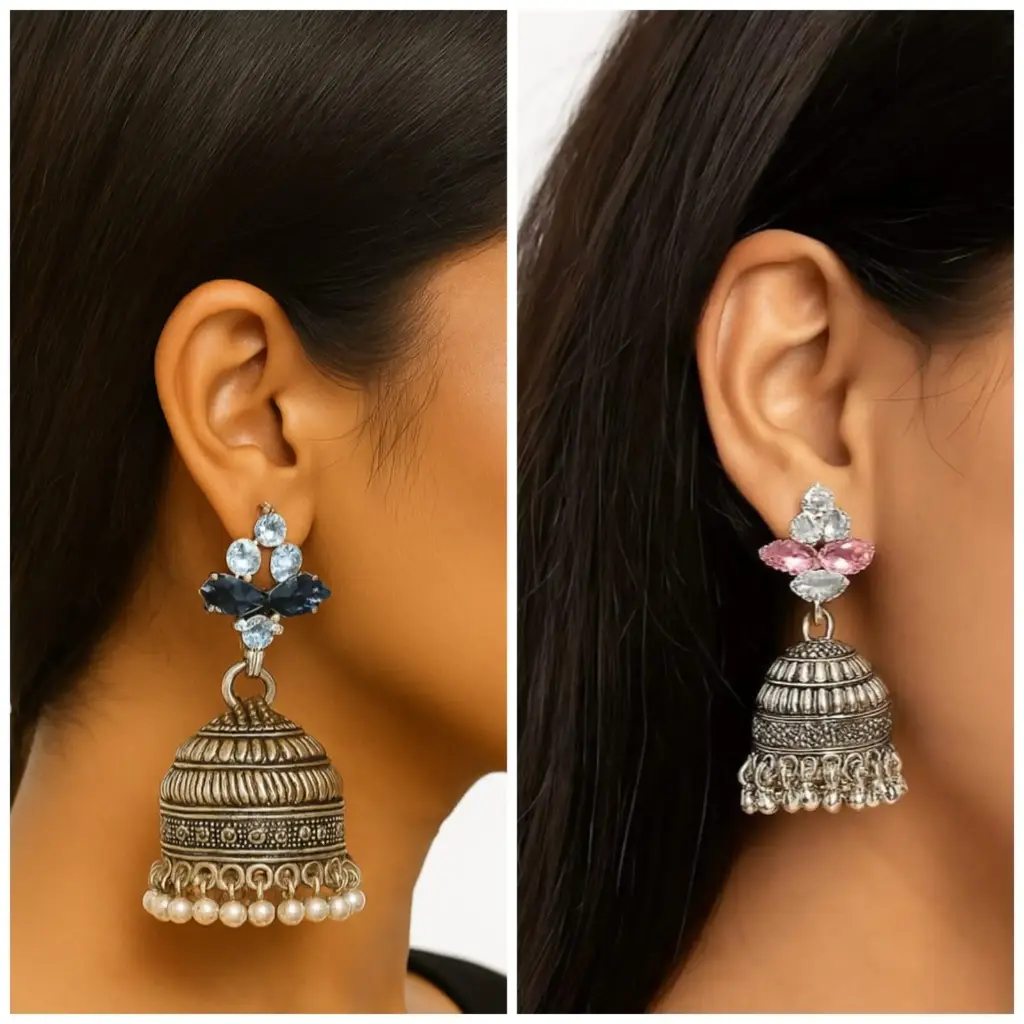 Sapphire & Rose Pink Jhumkas 