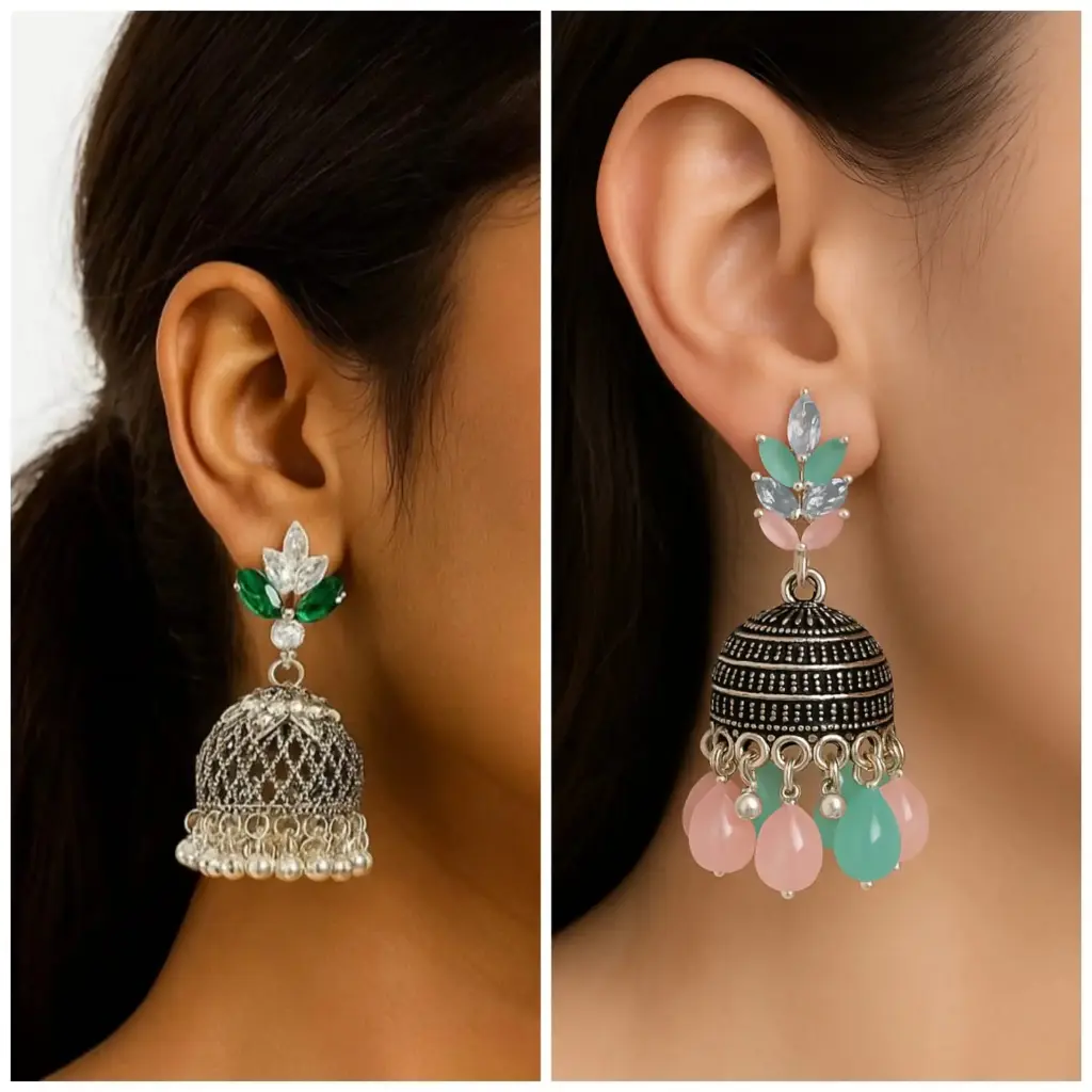 Emerald & Pastel Boom Jhumkas 