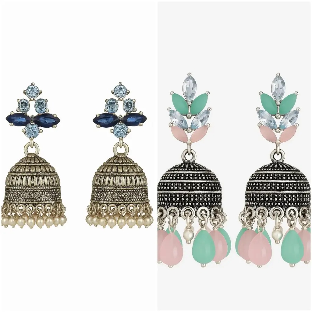 Sapphire & Pastel Bloom Jhumkas 