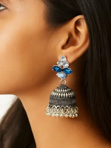 Silver Sapphire Jhumkas