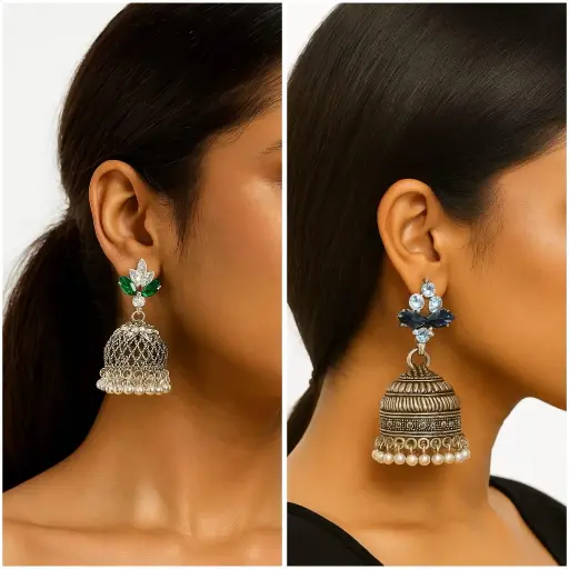 Emerald & Sapphire Jhumkas 