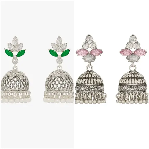 Emerald & Rose Pink Jhumkas 