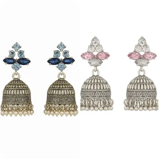 Sapphire & Rose Pink Jhumkas 
