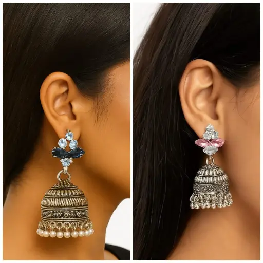 Sapphire & Rose Pink Jhumkas 