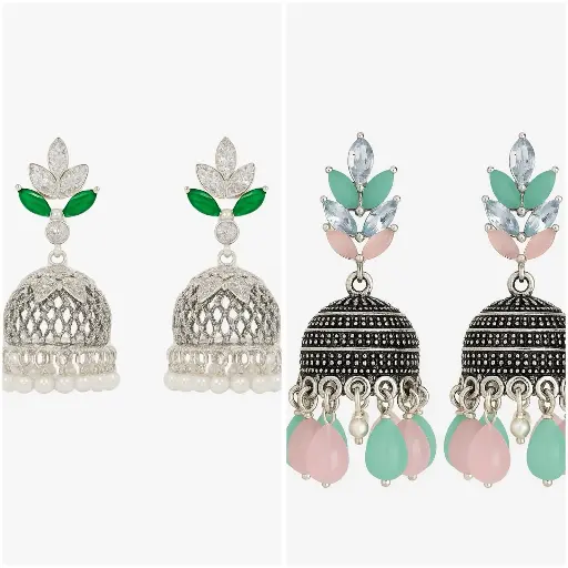 Emerald & Pastel Boom Jhumkas 