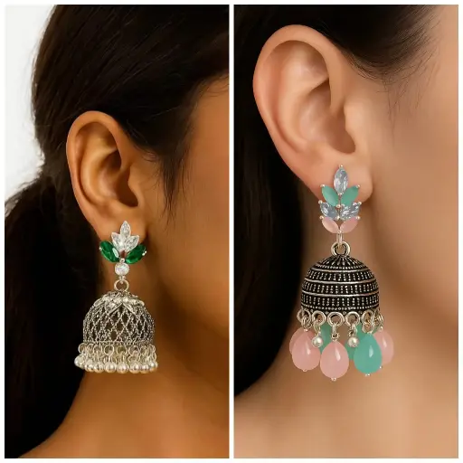 Emerald & Pastel Boom Jhumkas 