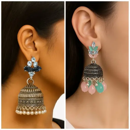Sapphire & Pastel Bloom Jhumkas 