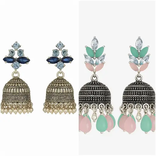 Sapphire & Pastel Bloom Jhumkas 