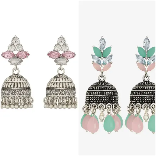 Rose Pink & Pastel Bloom Jhumkas 